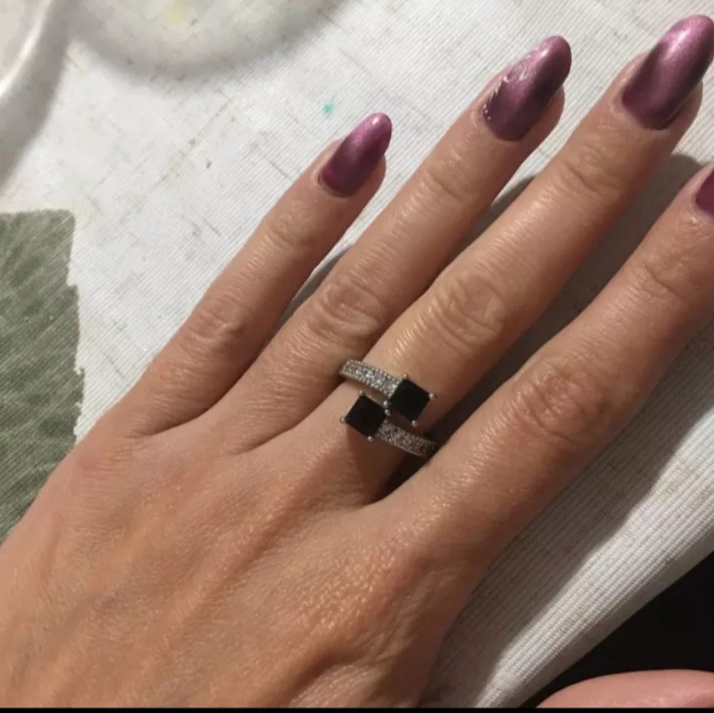 Silver color double black stone wide open ring! - Picture 5 of 6